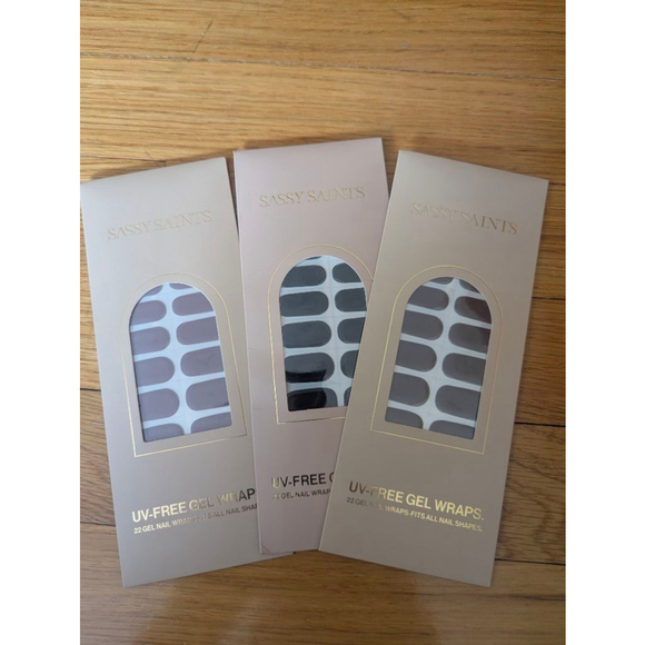 Sassy Saints Other - Sassy Saints UV Free Gel Nail Wraps Set of 3 Black. Mocha, Mauve